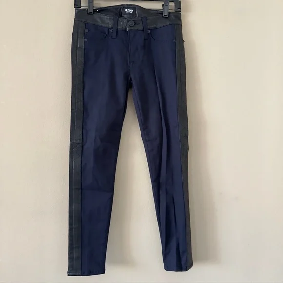NWT Navy Hudson Jeans Leeloo Quilted Leather Stripe 25 Retail $298